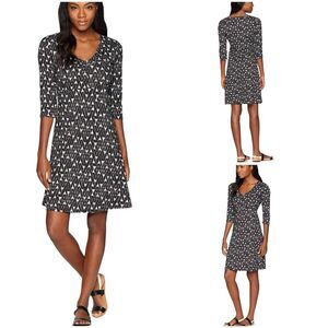 Toad & Co Womens A-Line Dress Black Triangle 3/4 Sleeve Stretch Pullover Small